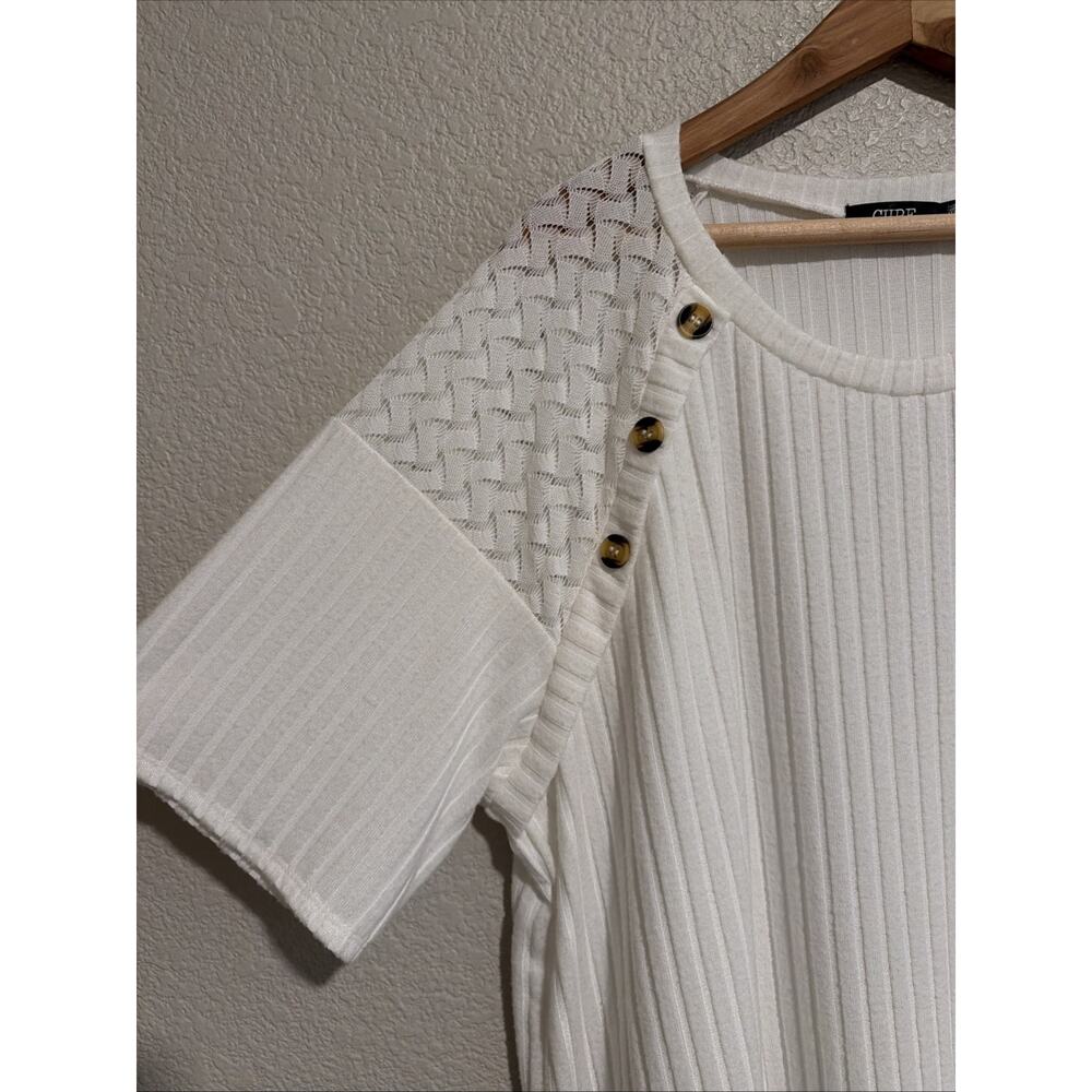 Boutique Tunic Top Blouse White Lace Crochet Sunday Career Soft Ribbed Plus 3XL - Picture 3 of 5